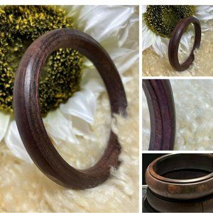 Real Natural Dark Wood Chunky African Hand Carved Bangle Bracelet Lot Of 3